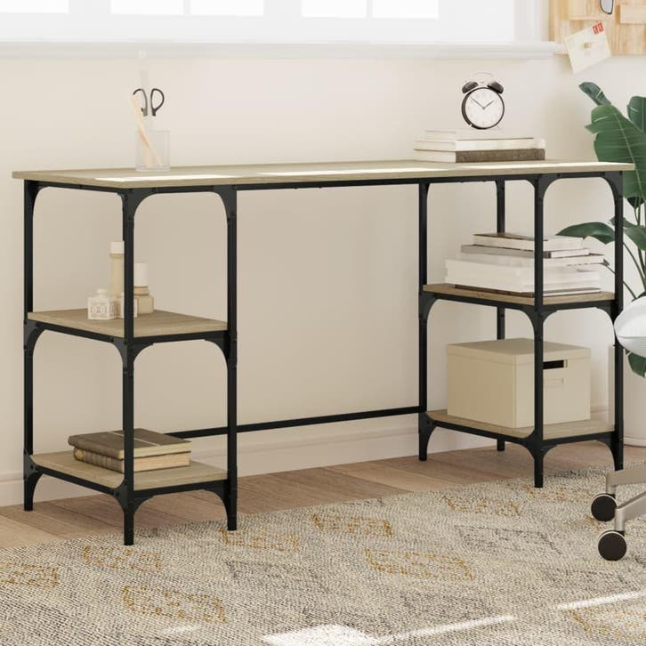 vidaXL Bureau 140x50x75 cm metaal en bewerkt hout sonoma, Huis en Inrichting, Bureaus, Nieuw, Verzenden