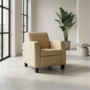 Leren fauteuil Joy - Toledo Kalahari (bruin) - Poten hout, Nieuw, Ophalen of Verzenden, Eigentijds, Klassiek, Modern, 50 tot 75 cm