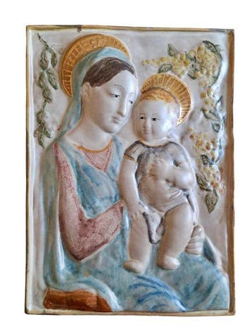 Benini - Faenza - bas-relief - Madonna met Kind - 28 x 38 cm