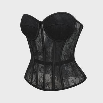 Zwarte kanten korset bustier met push-up cups en push-up eff, Kleding | Dames, Ondergoed en Lingerie, Verzenden