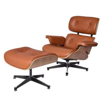 Lounge Fauteuil – Walnoothout &amp; Lichtbruine Koeienhuid, Huis en Inrichting, Stoelen, Verzenden, Nieuw