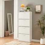 Schoenenkast Sykkylven 4 kleppen wit 134x60x24 cm [en.casa], Huis en Inrichting, Verzenden, Nieuw