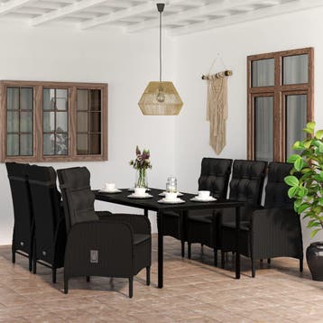 vidaXL 7-delige Tuinset met kussens zwart, Verzenden, Nieuw, 6 zitplaatsen, Tuinset