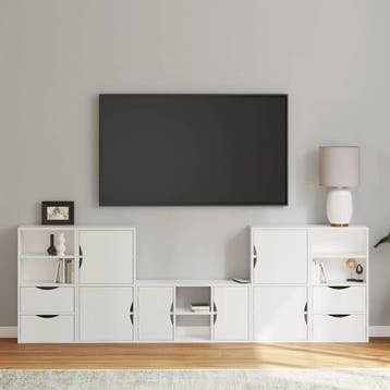 vidaXL 5-delig Tv-meubel met opbergruimte ODDA massief, Verzenden, Nieuw, Grenenhout