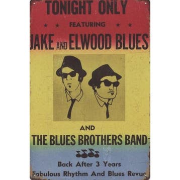 Wandbord -  The Blues Brothers Band – Jake And Elwood Blues, Ophalen of Verzenden, Nieuw