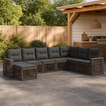 vidaXL Tuinbankenset 8 st Grijs en Donkergrijs poly rattan, Verzenden, Nieuw, 8 zitplaatsen