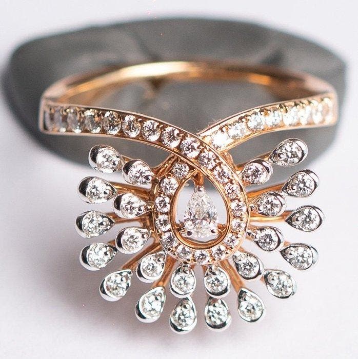 Cocktailring - 18 karaat Roségoud - 0.53ct. tw. Diamant, Sieraden, Tassen en Uiterlijk, Antieke sieraden