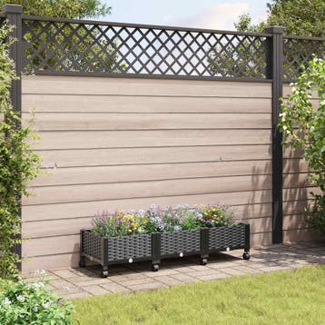 vidaXL Tuinschaal met wielen Zwart 120 x 40 x 29 cm PP, Tuin en Terras, Bloembakken en Plantenbakken, Verzenden, Nieuw, Minder dan 60 cm