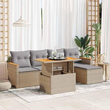 vidaXL 6-delige Loungeset met kussens poly rattan acacia, Verzenden, Nieuw, Loungeset