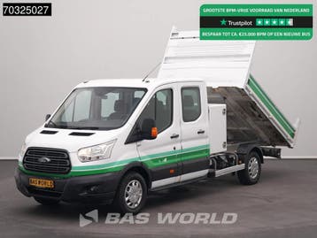 Ford Transit 130pk Dubbel Cabine Kipper Trekhaak Airco Cruis, Stof, Gebruikt, Euro 6, Wit