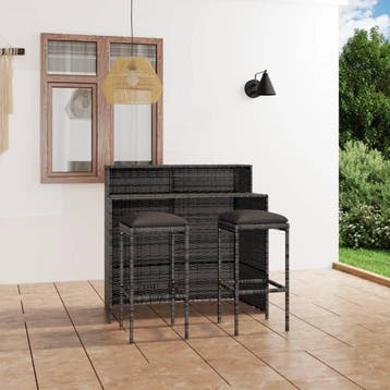 vidaXL 3-delige Tuinbarset met kussens grijs, Tuin en Terras, Tuinsets en Loungesets, Verzenden, Nieuw, 2 zitplaatsen