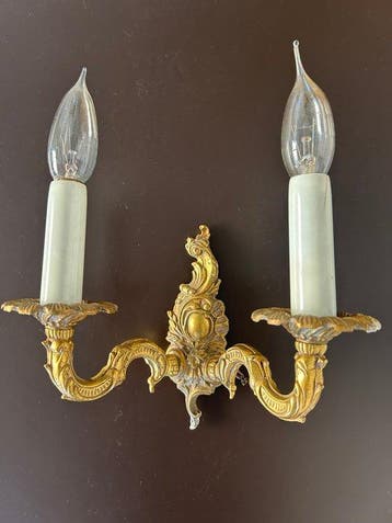 Kaars wandlamp (2) - Verguld messing - Appliques