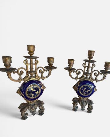 Kandelaber (2) - Brons, Porselein, Goud - Zeldzaam paar