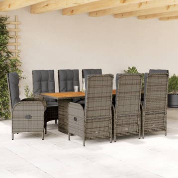 vidaXL 9-delige Tuinset met kussens poly rattan grijs, Verzenden, Nieuw, 8 zitplaatsen, Tuinset
