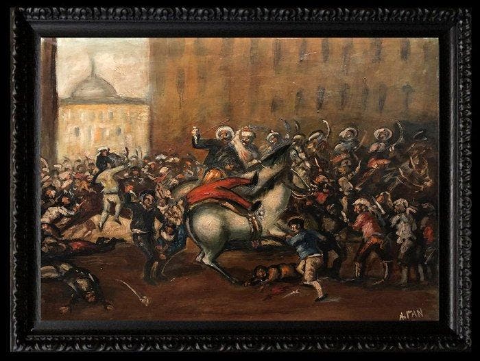 Antonio Pan Perea (1937-2001) - La Charge des Mamelouks / Le, Antiek en Kunst, Kunst | Schilderijen | Klassiek