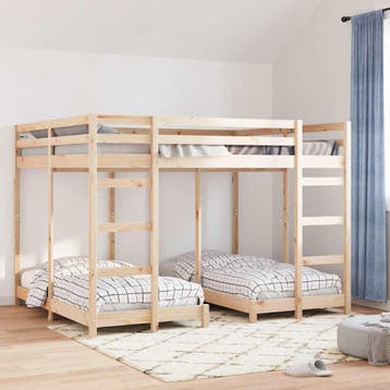 vidaXL Drie-hoog Bunk Bed Frame Bruin 160 x 200 cm Massief, Bruin, Verzenden, Hout, Nieuw
