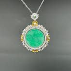 Snijwerk, Natural Jade pendant - 43 mm - Gecertificeerde