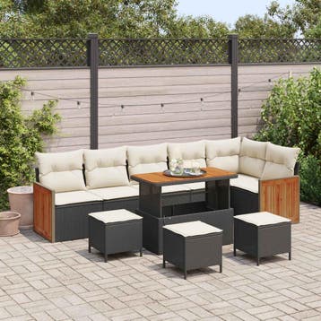 vidaXL Tuinbankenset met kussen 10 pcs Zwart en Crème, Verzenden, Nieuw, Rotan, Meer dan 8 zitplaatsen