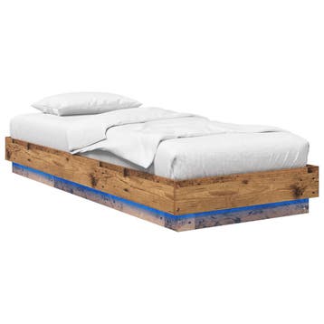 vidaXL Bed Frame met LED Oud hout 80 x 200 cm Bewerkt hout, Verzenden, Nieuw, Bruin, Hout