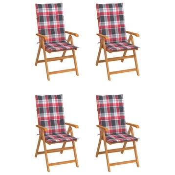 vidaXL Klapstoelen met 4 kussens in rood ruitpatroon,, Verzenden, Nieuw, Teakhout
