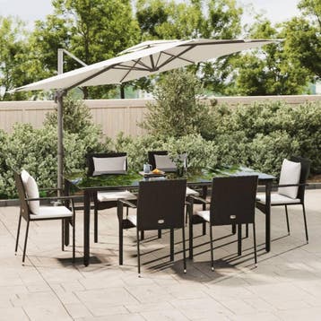 vidaXL 7-delige Tuinset met kussens poly rattan zwart, Verzenden, Nieuw, 6 zitplaatsen, Tuinset