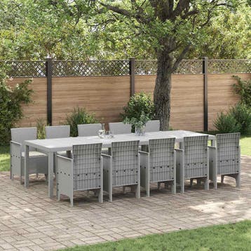 vidaXL Tuin Eetset 11 st Lichtgrijs en Crème Poly rattan en, Verzenden, Nieuw, Meer dan 8 zitplaatsen
