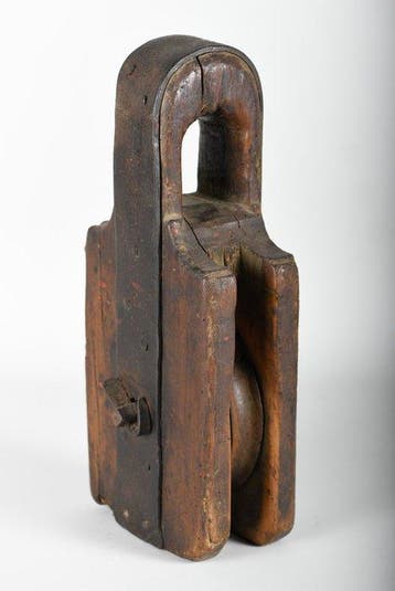 Antieke houten hijskatrol of hijsblok, Nederland, 19e eeuw -