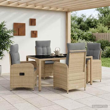 vidaXL Buiten eettafelset 5 st Beige en Licht Grijs poly, Verzenden, Nieuw