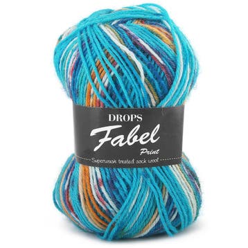 DROPS Fabel Print - 162 blue sea - Wol Garen, Hobby en Vrije tijd, Ophalen of Verzenden, Nieuw