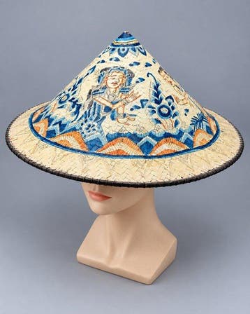 Decoratief ornament - Indonesische beschilderde bamboehoed -
