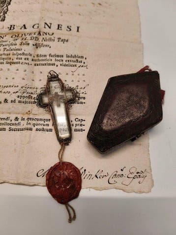 Antiek Reliekhouder - Bergkristal, Was, Papier - 1700-1750 -