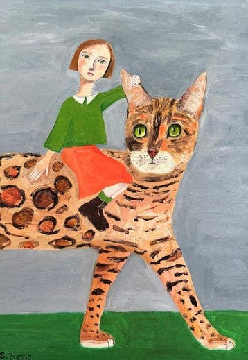 Sharyn Bursic - “Girl on Bengal Cat”. Gesigneerd in de
