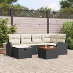 vidaXL Tuinbankenset met kussen met opslag 7 pcs Zwart poly, Verzenden, Nieuw, Rotan