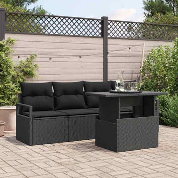 vidaXL Tuin Sofa Set 5 st Zwart Poly riet, Verzenden, Nieuw, Rotan, 5 zitplaatsen