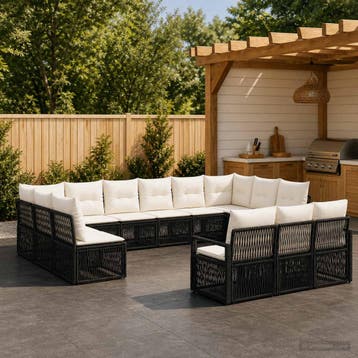 vidaXL Tuinbankenset 13 st Zwart poly rattan, Verzenden, Nieuw, 3 zitplaatsen