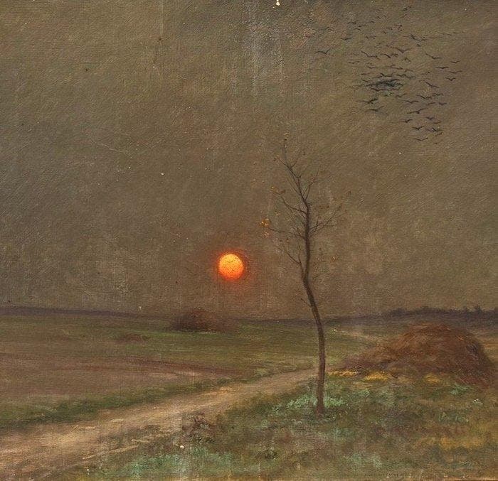 Léonce Vaysse (1844-1917) - « Decembre » - Paysage Nocturne, Antiek en Kunst, Kunst | Schilderijen | Klassiek