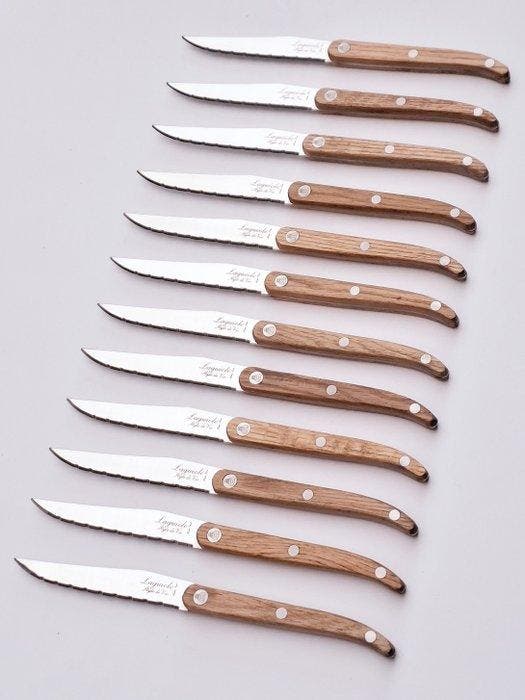 Laguiole - 12x Steak Knives - Oak wood - style de -, Antiek en Kunst, Antiek | Keukenbenodigdheden