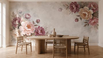 Bloemen behang – grote pioenen in roze en champagne, Huis en Inrichting, Bloemen, Overige merken, Ophalen of Verzenden, Fotobehang