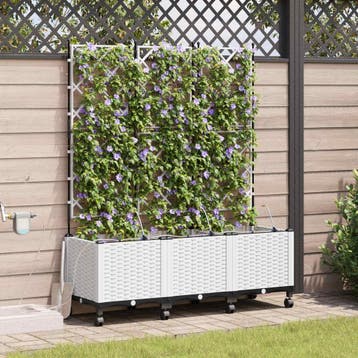 vidaXL Tuin Pot met Irrigatie en Wielen 3 st Wit 120 x 40 x, Verzenden, Nieuw, Minder dan 60 cm, 60 cm of meer
