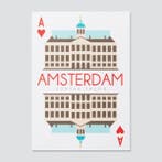 A6 postcard Amsterdam playcard The Royal Palace Dam square, Ophalen of Verzenden, Gelopen