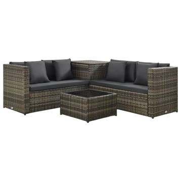 vidaXL 4-delige Loungeset met kussens poly rattan grijs, Tuin en Terras, Verzenden, Nieuw, 4 zitplaatsen, Loungeset