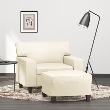 vidaXL Fauteuil met voetenbank 60 cm kunstleer crèmekleurig, Eenpersoons, Verzenden, Nieuw, Leer