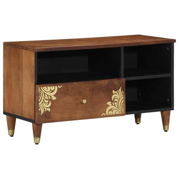 vidaXL TV-kast met lade Honingbruin 80 x 33 x 46 cm Massief, Huis en Inrichting, Woonaccessoires | Cd- en Dvd-rekken, Verzenden