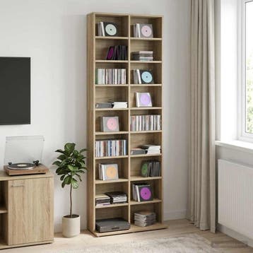 vidaXL CD Kast Sonoma Eiken 65 x 23,5 x 175 cm Bewerkt hout, Huis en Inrichting, Woonaccessoires | Cd- en Dvd-rekken, Verzenden
