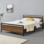 Metalen bed Finse bedframe zwart en walnootkleurig 140x200, Huis en Inrichting, Slaapkamer | Bedden, Verzenden, Nieuw