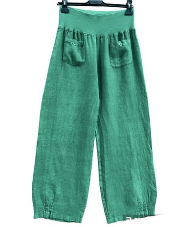 Linnen broek met brede elastische talie – steekzakjes –, Nieuw