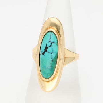 Ring - 14 karaat Geel goud - 4.58ct. tw. Turquoise, Nieuw