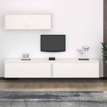 vidaXL 3-delig tv-meubelset massief grenenhout wit, Huis en Inrichting, Kasten | Televisiemeubels, 100 tot 150 cm, Verzenden, Nieuw