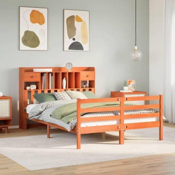 vidaXL Bed met boekenkast zonder matras grenenhout wasbruin, Bruin, Verzenden, 200 cm, 160 cm