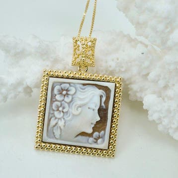 Zilver, Verguld - Ketting met hanger - Handgesneden camee